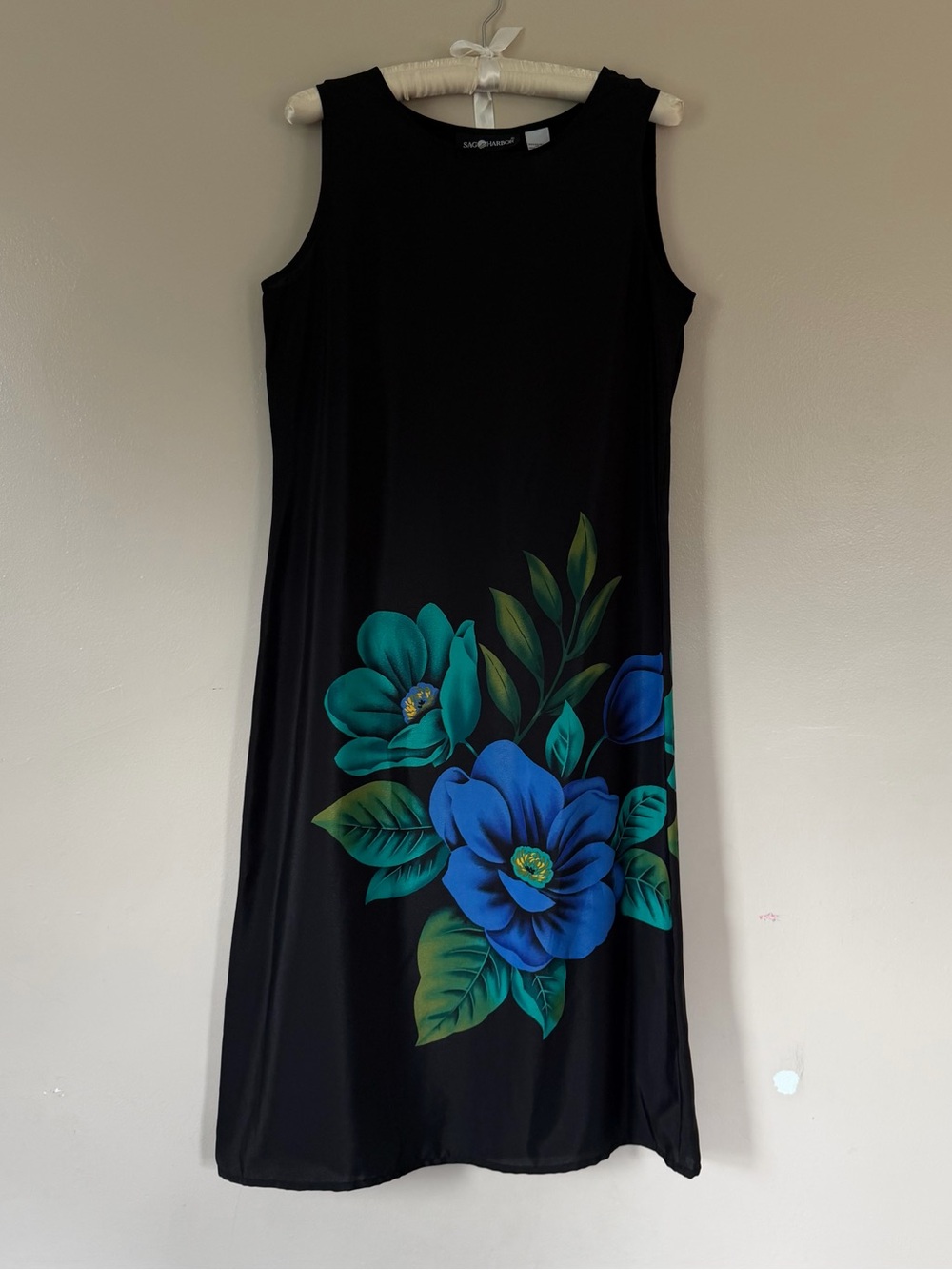 Sag Harbor Black Floral Sleeveless Shift Dress Blue Green Midi